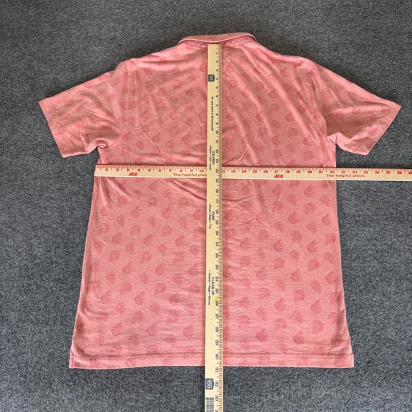 Linksoul Golf Polo Shirt‎ Mens Large Coral Pink Leaf AOP Short Sleeve Casual - Picture 4 of 7